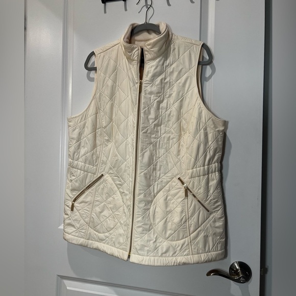 Talbots Women’s Cream Quilted Zip-Up Vest – Gold Hardware – Size X - Picture 9 of 14